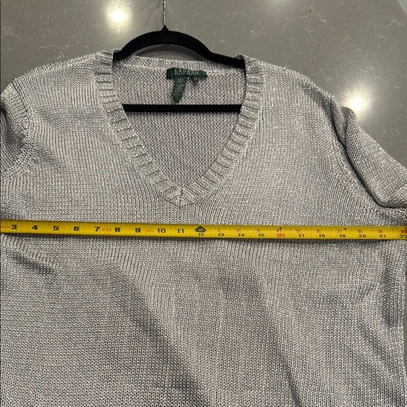 Ralph Lauren Silver Sparkle V-Neck Sweater Relaxed Fit Knit - Picture 5 of 5